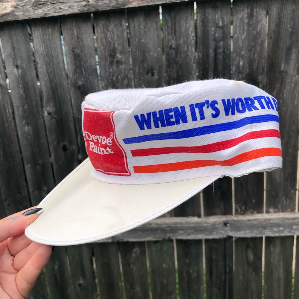 Vintage Devoe Paint Promotional painters cap - Red & Blue stripes